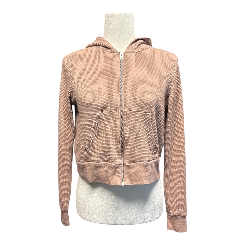 Tna Aritzia Waffle Knit Cropped Zip Up Hoodie Mauve Pink Women's Size M